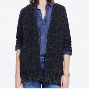 Madewell | Momento Fringe Chunky Marled Open Cardigan Black White Size XS